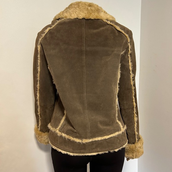 Wilsons Leather Maxima Brown Suede Fur Lined Penny Lane Aviator Jacket Women's L - Picture 3 of 8